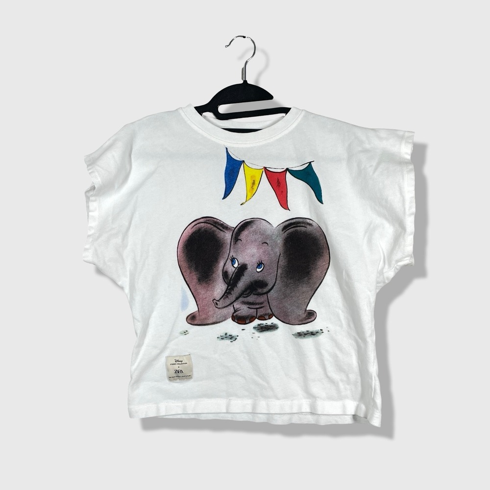 Zara Disney Dumbo Graphic T-Shirt Womens Small White Disneycore Cartoon Kidcore